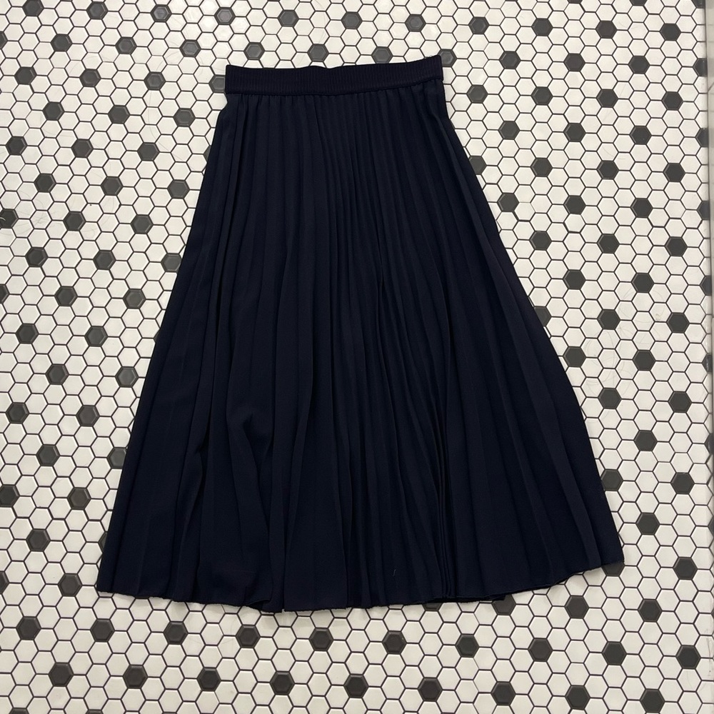 Navy Pleated Midi Skirt